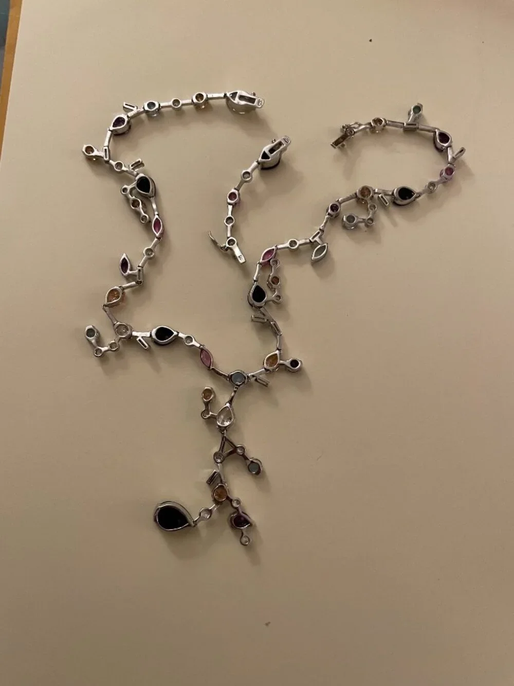 Sterling Silver Necklace Multi Stone 925 Abstract Contemporary 16-18